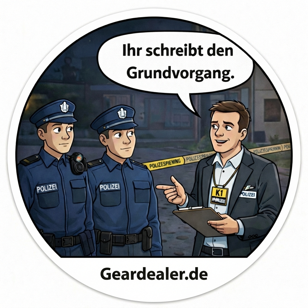 K1 Sticker „Ihr schreibt den Grundvorgang“ von GearDealer, rund 6×6 cm, Vinyl