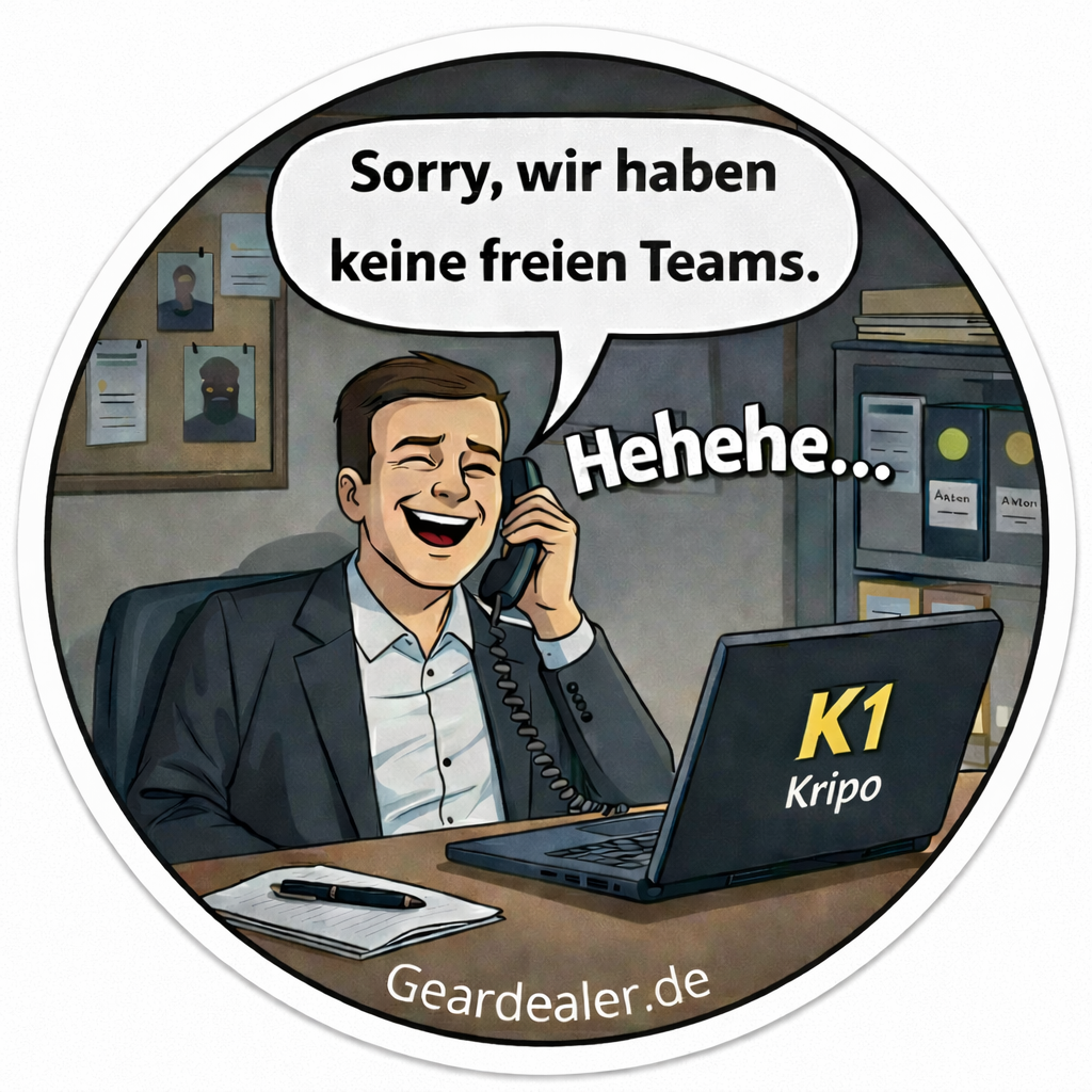 K1 Sticker „Sorry, wir haben keine freien Teams“ von GearDealer, rund 6×6 cm, Vinyl