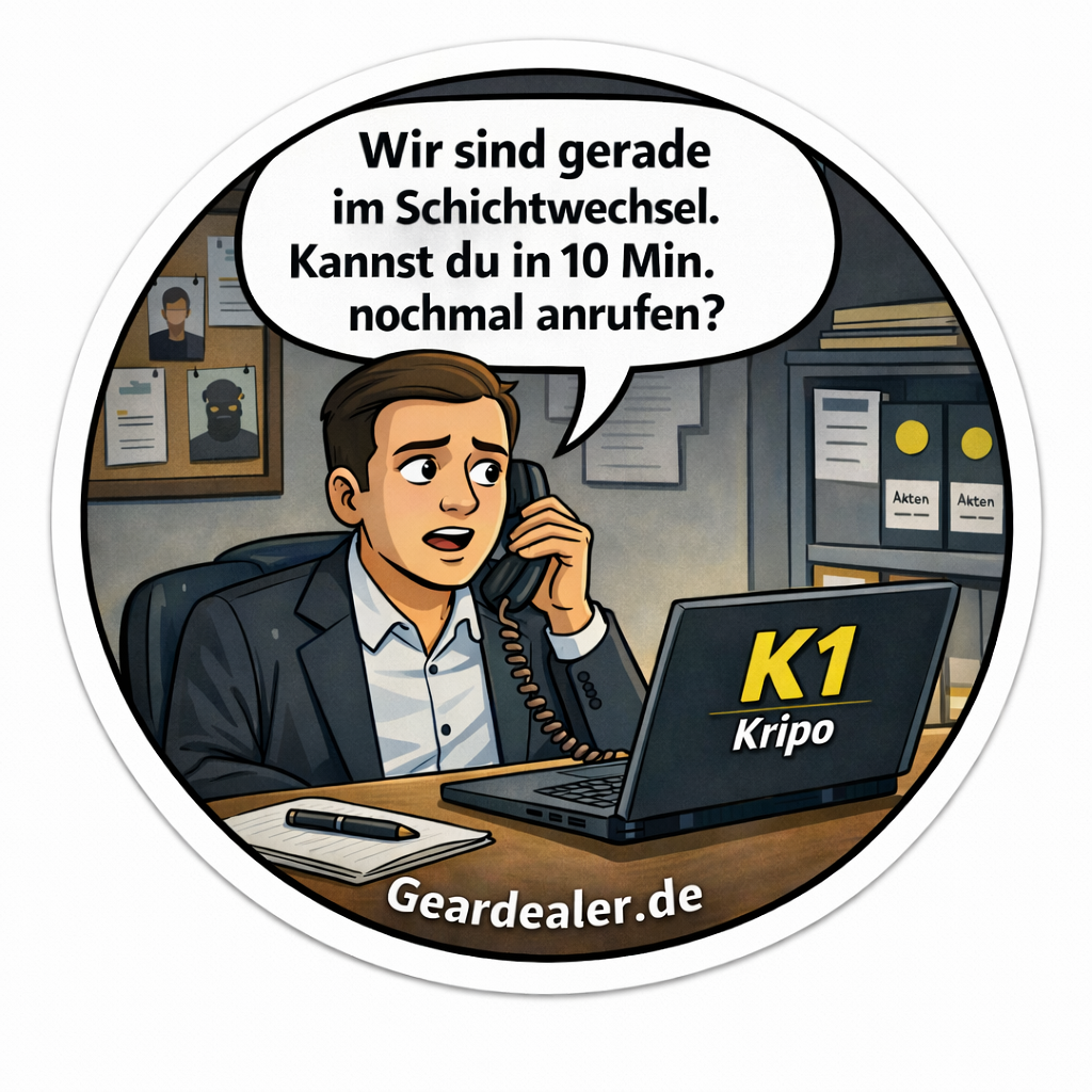 K1 Sticker „Wir sind gerade im Schichtwechsel“ von GearDealer, rund 6×6 cm, Vinyl